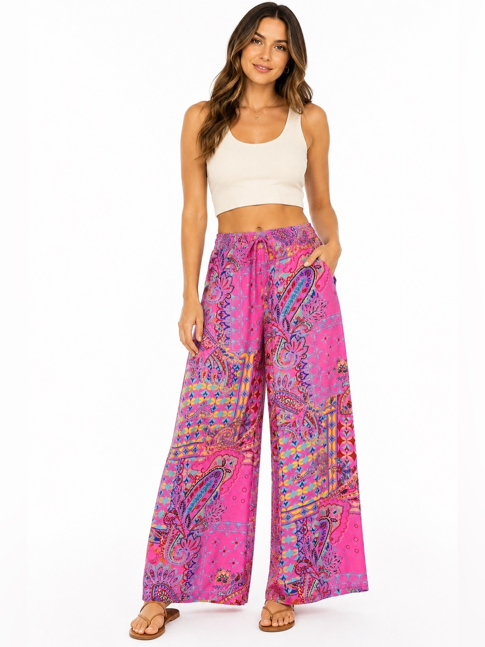 Raj Pink Paisley Wide-Leg Pants